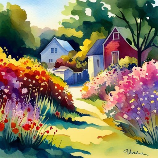 Deep Color Watercolor Flower Garden