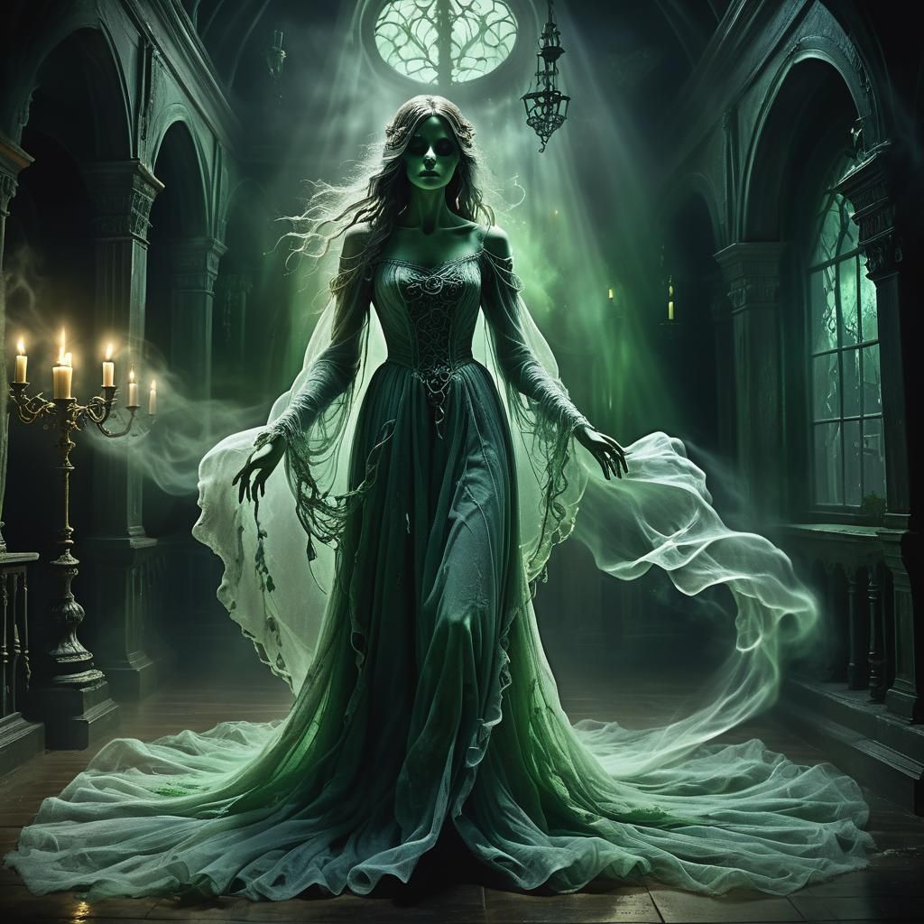 Ethereal Spirit in Haunted House: Mystical Concept Art