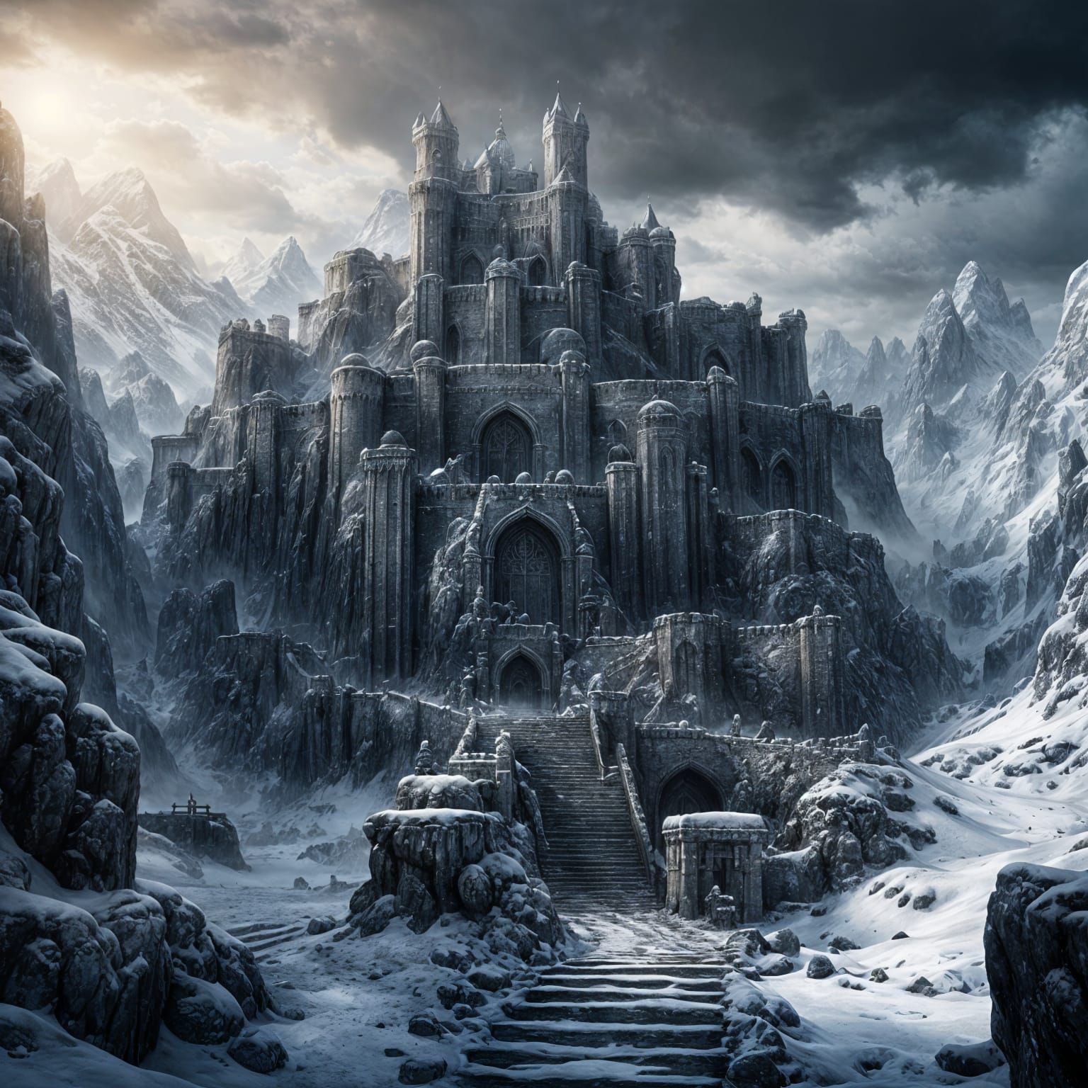 Epic Dwarven Fortress in Dark Fantasy Style