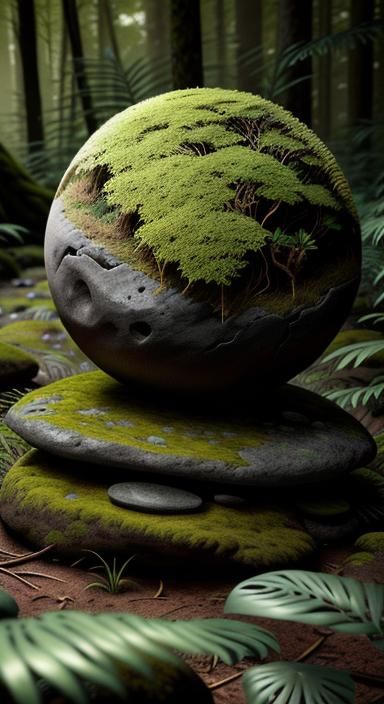 Surreal Earth Orb in Forest, Macro Photography