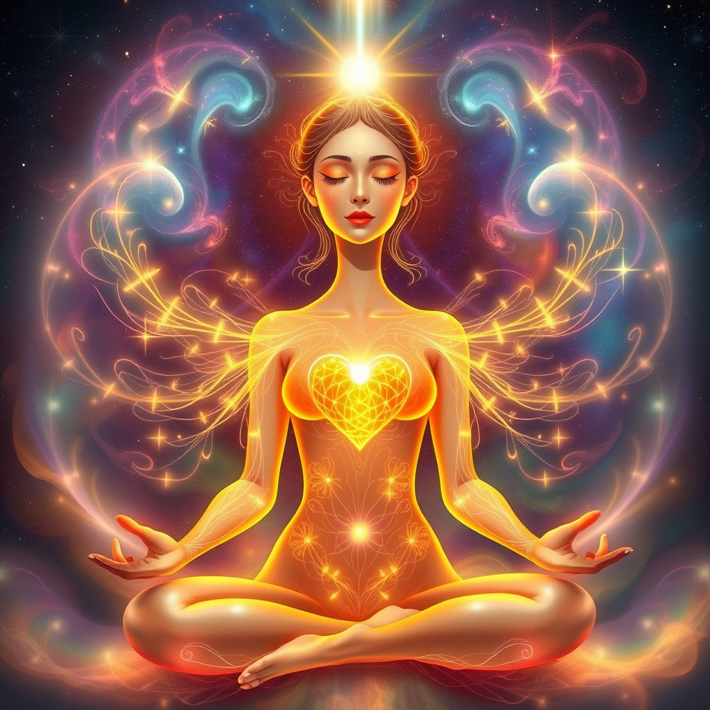 Ethereal Feminine Figure Embodying Cosmic Spirituality