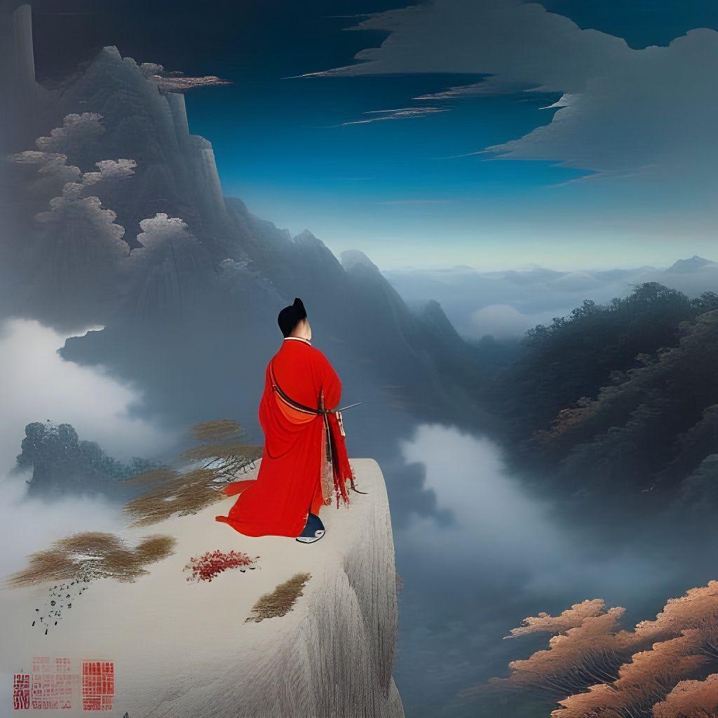 Wanderer Above the Sea of Fog: Ink Wash Painting