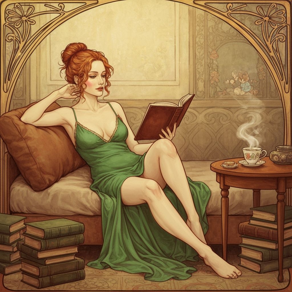 Woman Reading: Art Nouveau and Golden Lighting