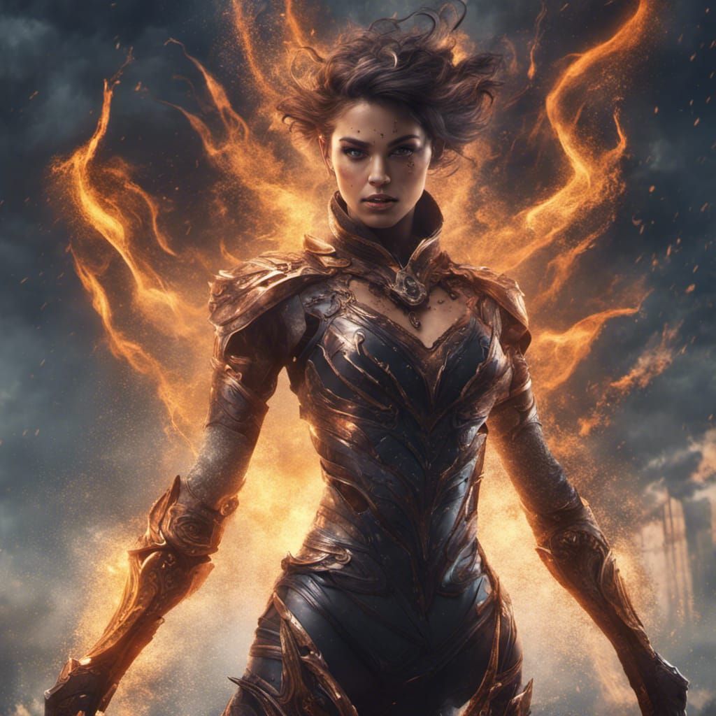 Epic Superhero Woman in Detailed Matte Painting