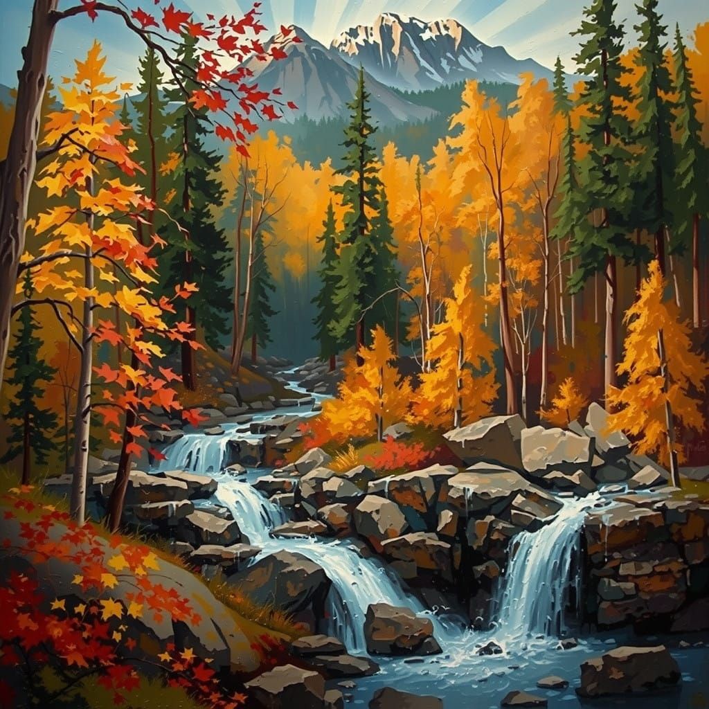 Epic Autumn Mountainscape in Impasto Art Style