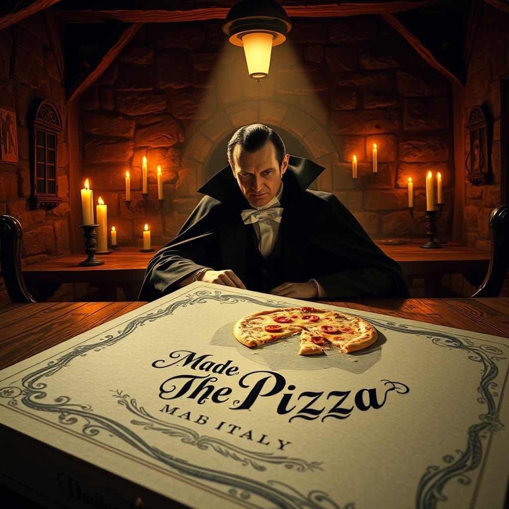Count Dracula Longs for Pizza in Rustic Inn