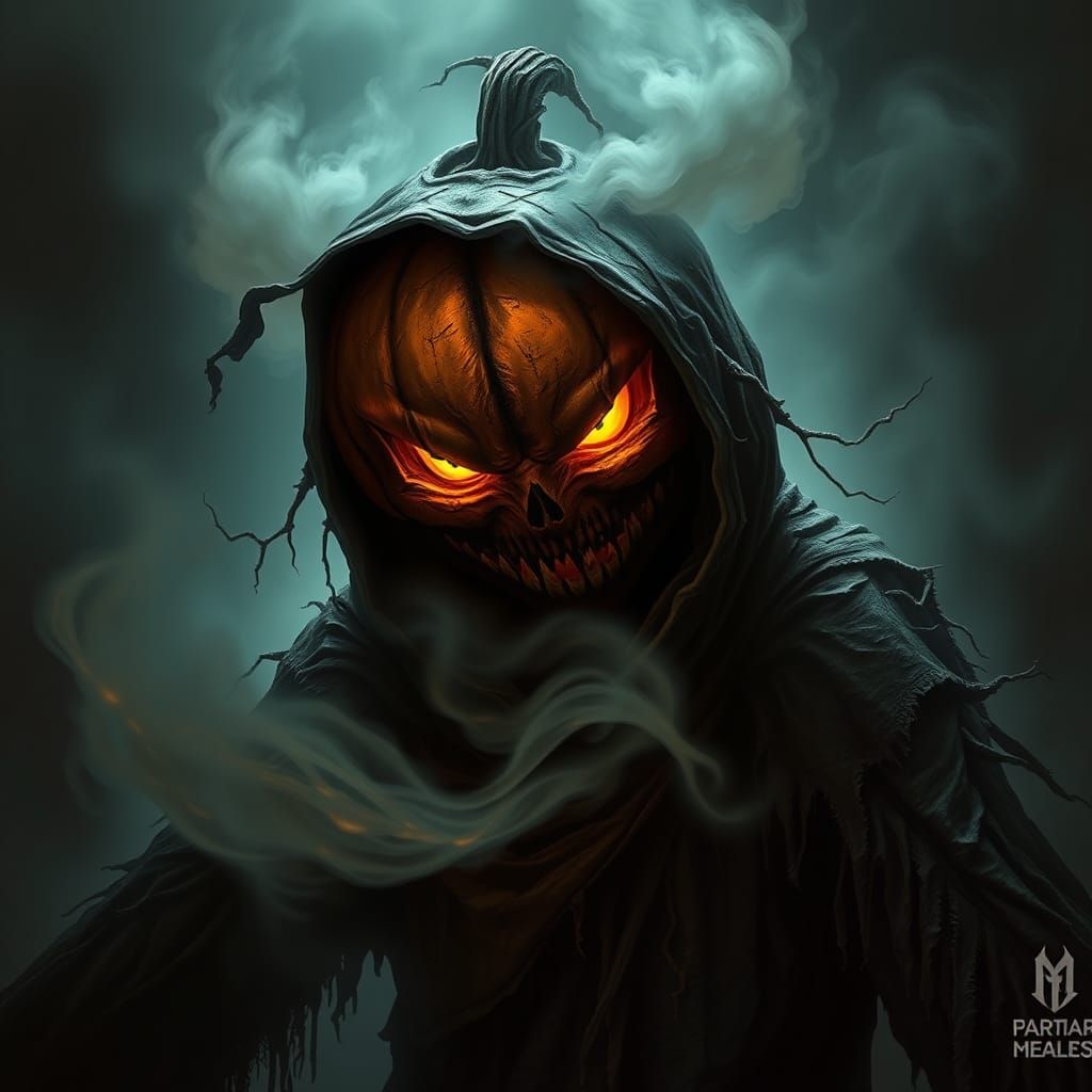 Terrifying Scarecrow with Glowing Pumpkin Head