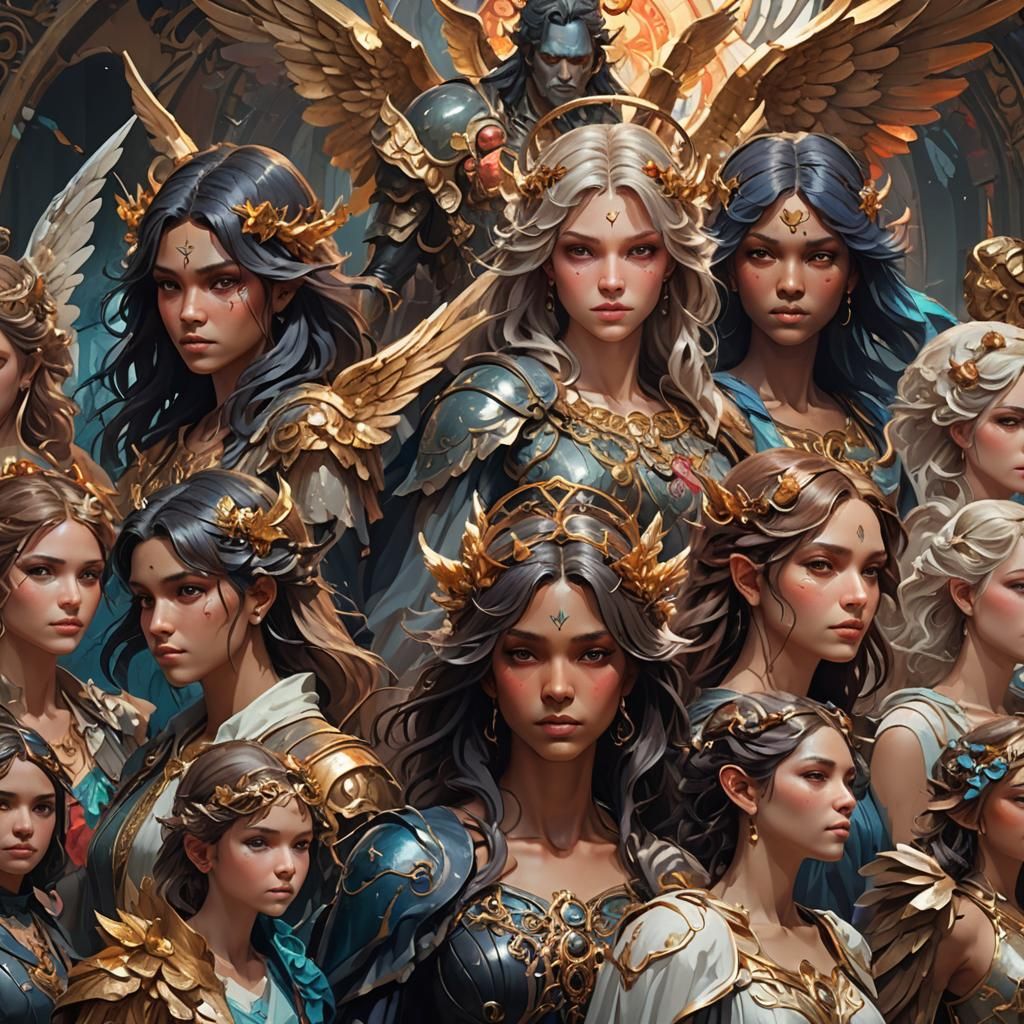 Angels and Demons Portrait in Art Nouveau Style