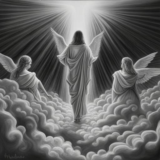 Biblically Accurate Angels Descending: Charcoal Drawing