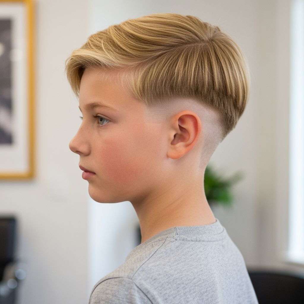 Realistic Portrait of Boy with Golden Undercut Bowl Cut