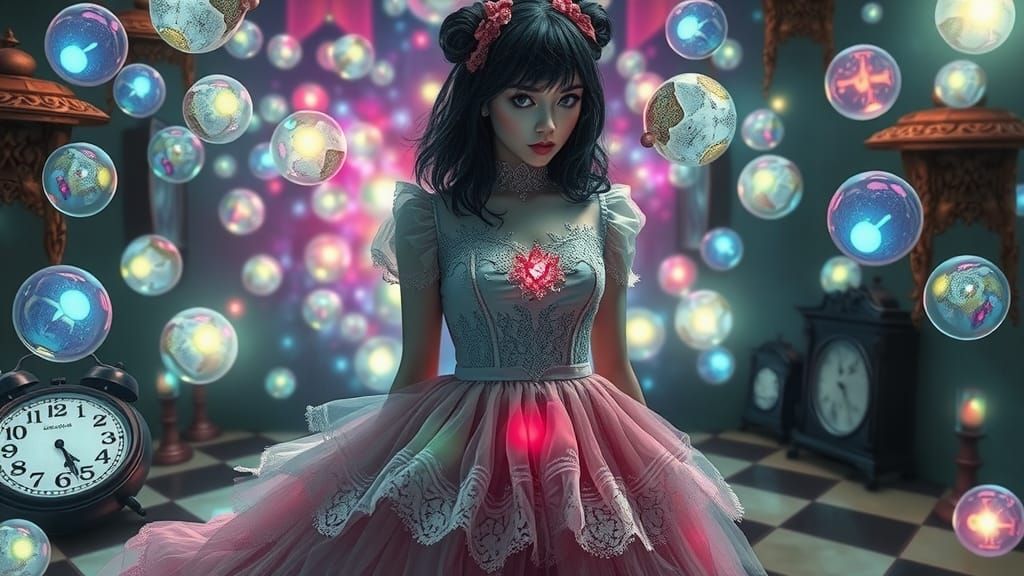 Goth Alice in Wonderland: Surreal Dreamscape with Luminous S...