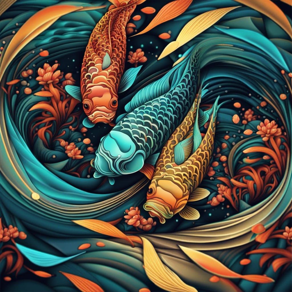 Abstract Koi Fish in Fractal Vector Style