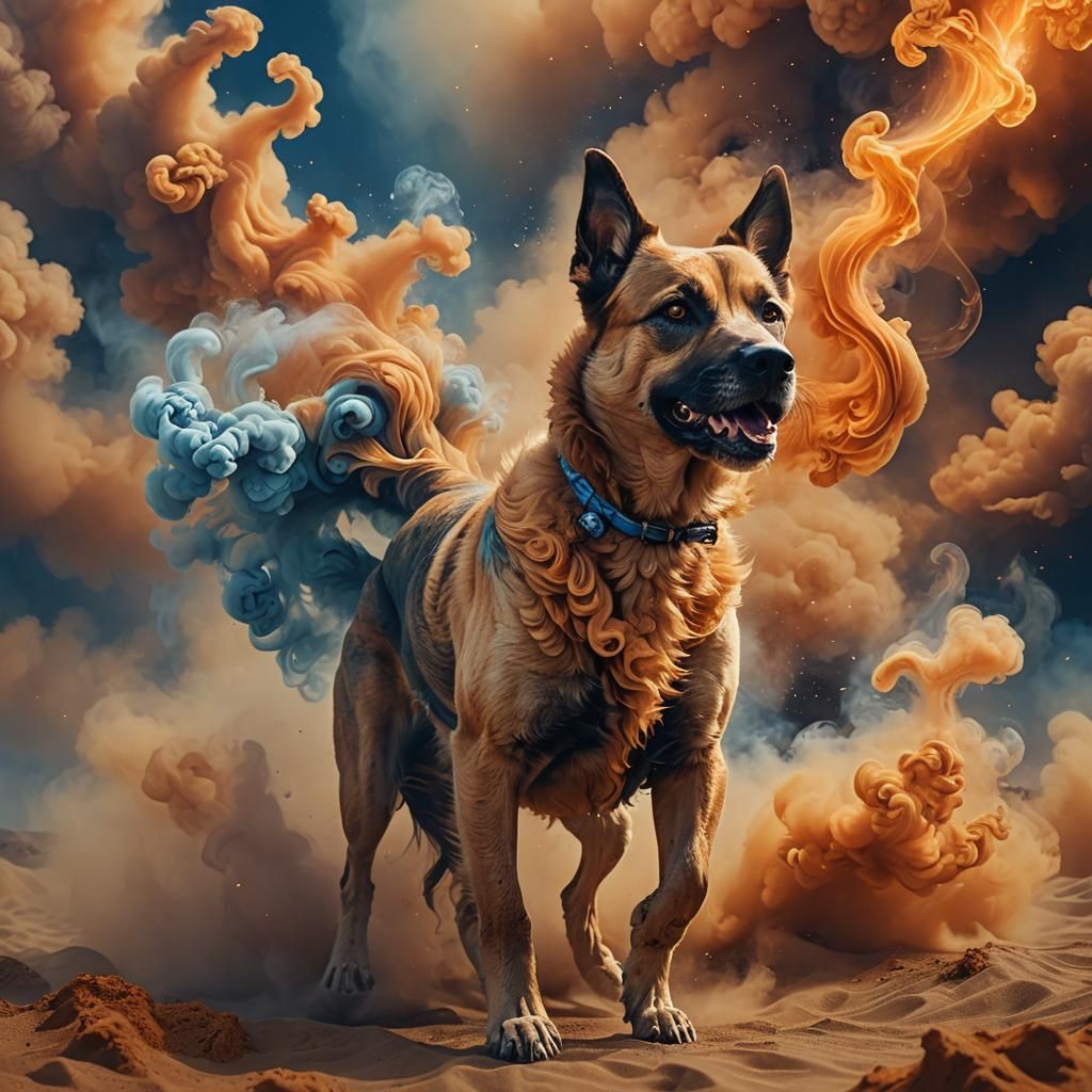 Ethereal Smoke Dog in Sandstorm, Digital Matte Painting