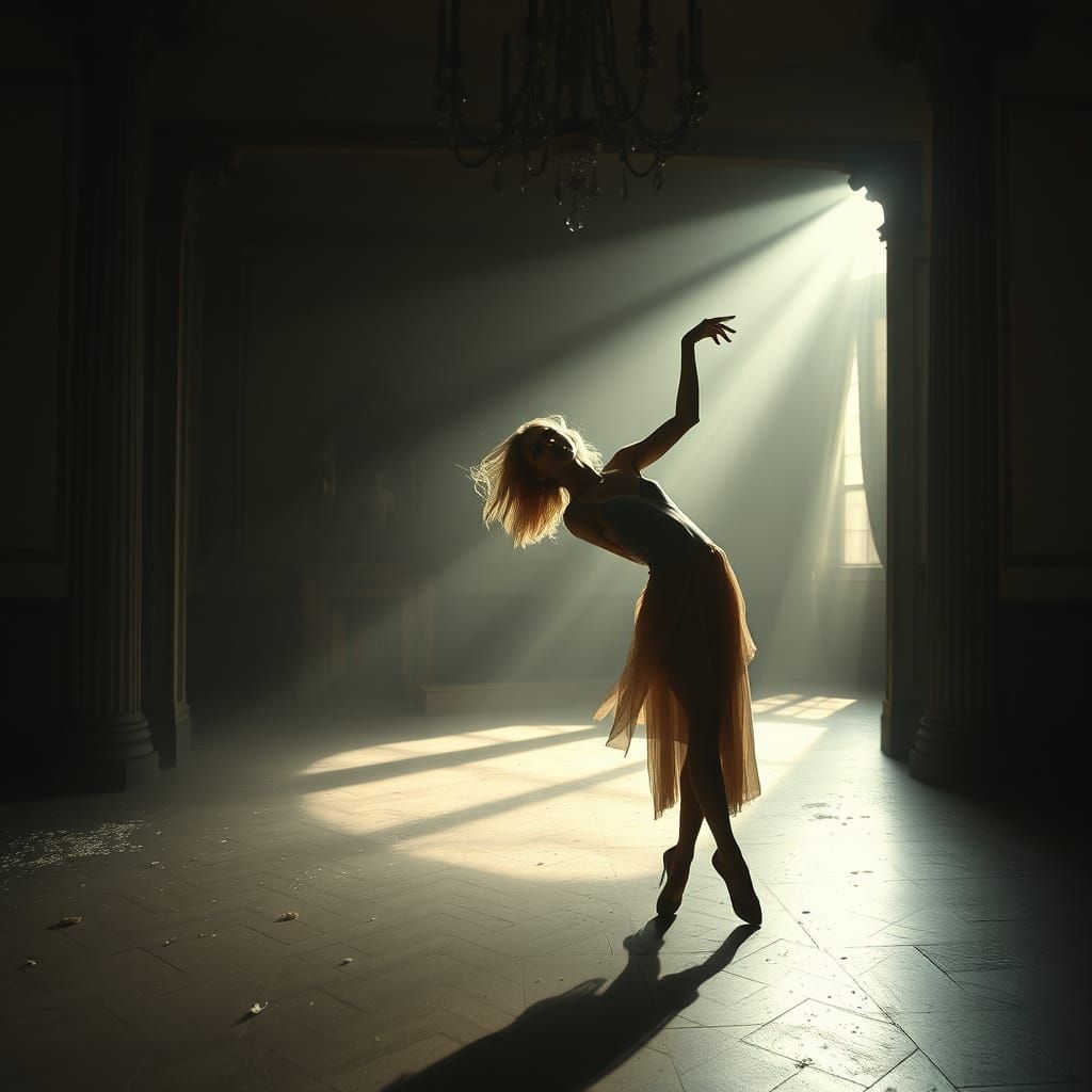 Blonde Dancer in Dusty Ballroom, Baroque Painting Style