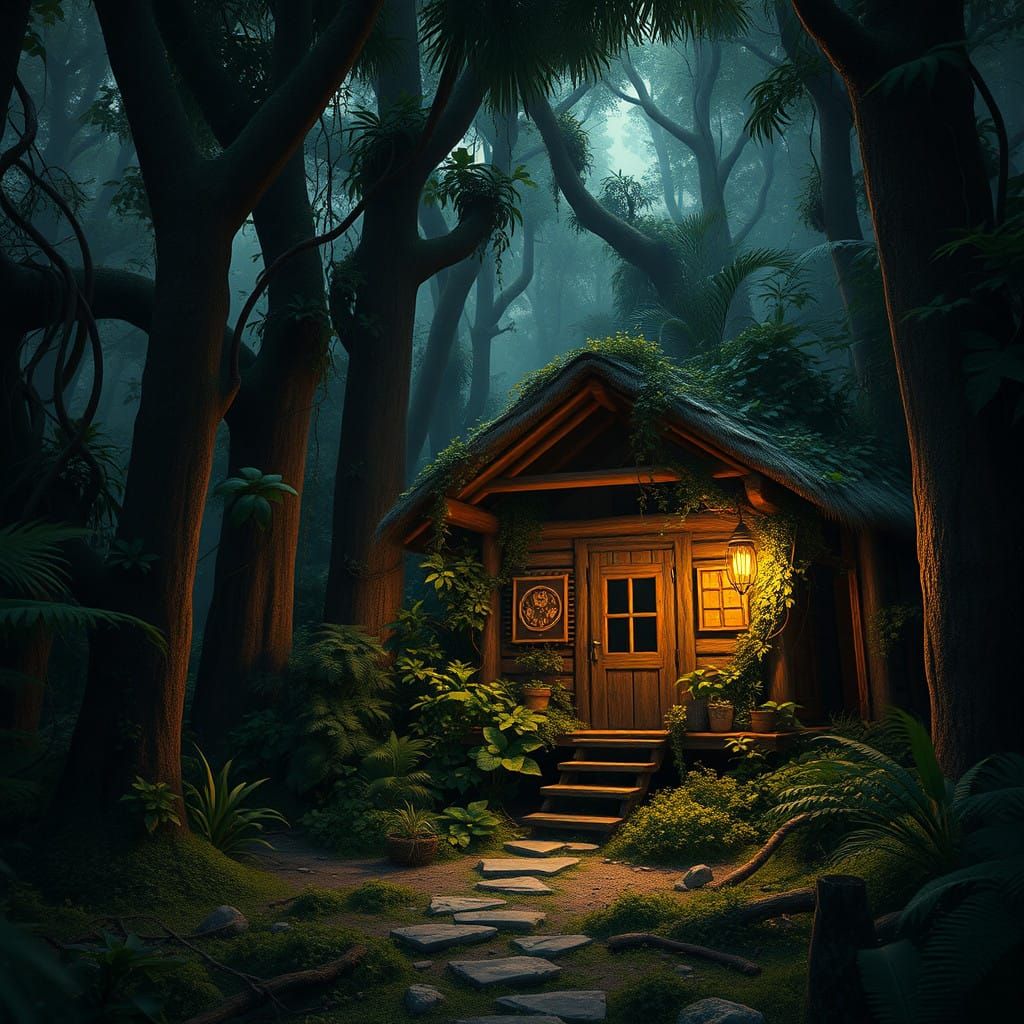 Whimsical Jungle Retreat in a Muted, Matte-Painted Style