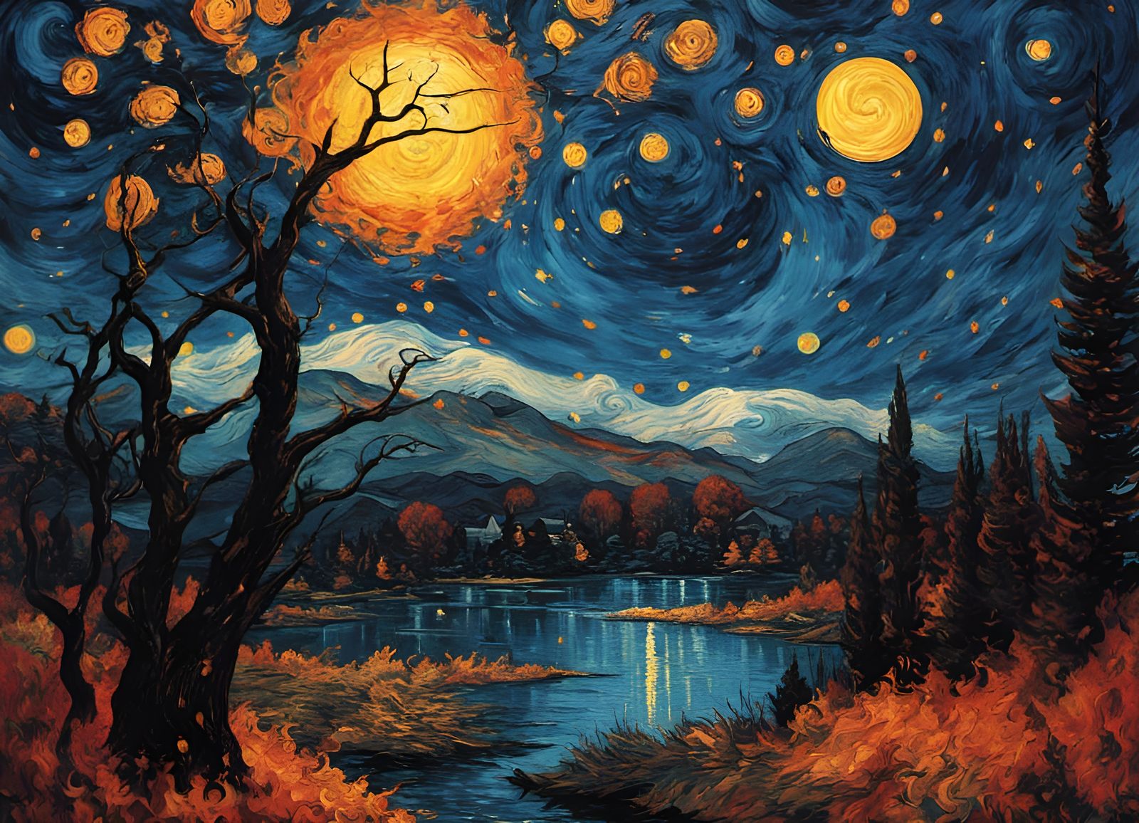 Gothic Van Gogh Starry Night in Tim Burton Style
