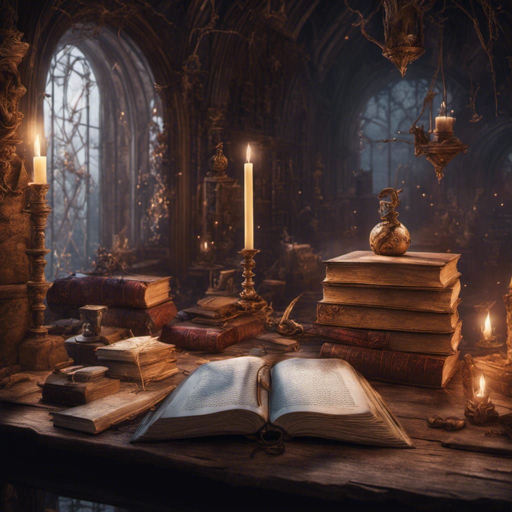 Fantastical Magic Books in Detailed Matte Painting
