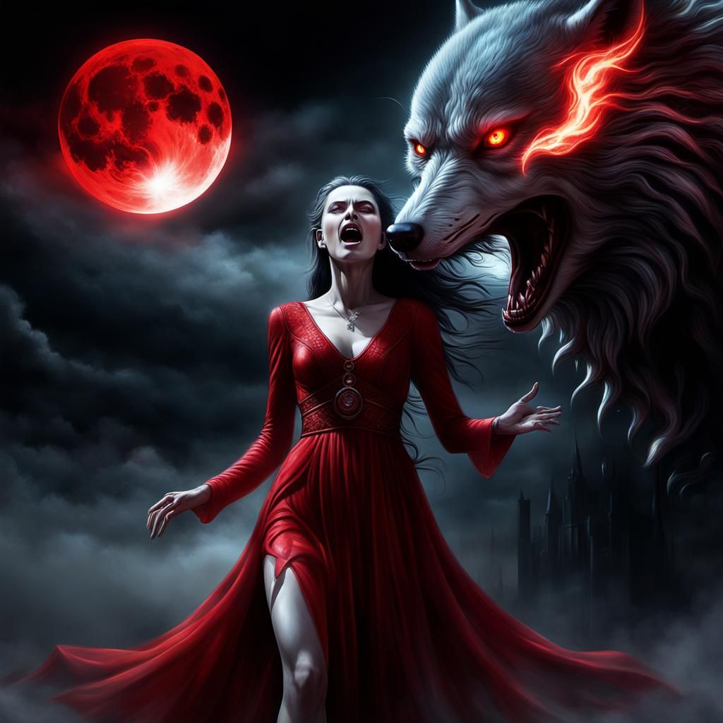 Ghostly Woman with Wolves: Dark Fantasy Concept Art