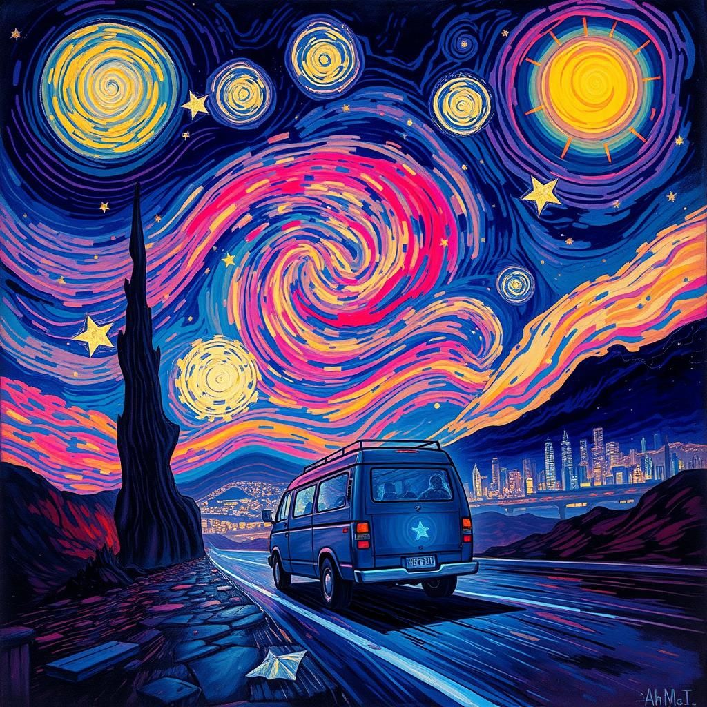 Surreal Sci-Fi Movie Poster Under Starry Night