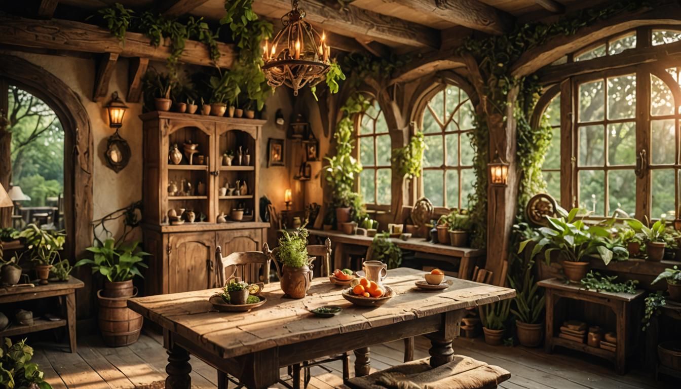 Quaint Rustic Elven House Interior in Photography