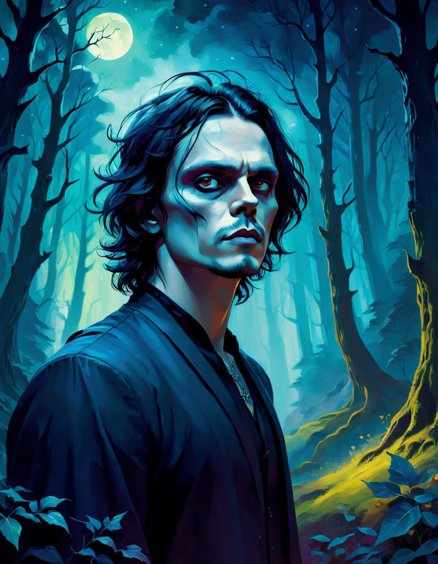 Ethereal Rockstar in Mystical Forest