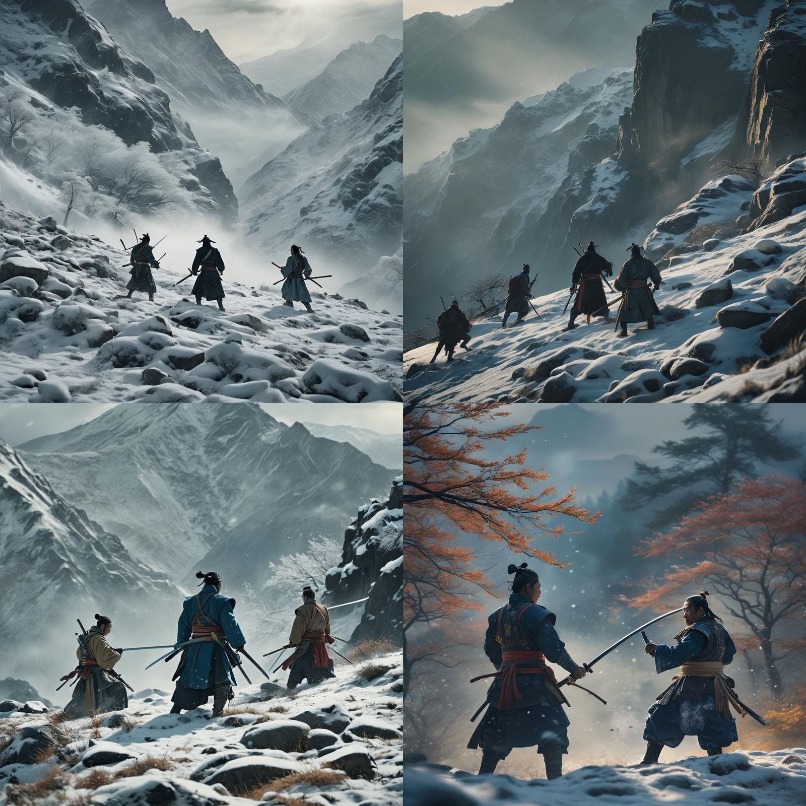 Samurai and Xia Clash on Snowy Mountain