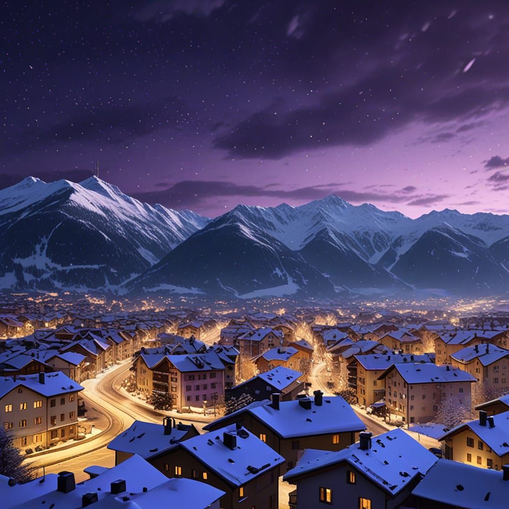 Ardez Switzerland Cityscape at Night in Winter Wonderland