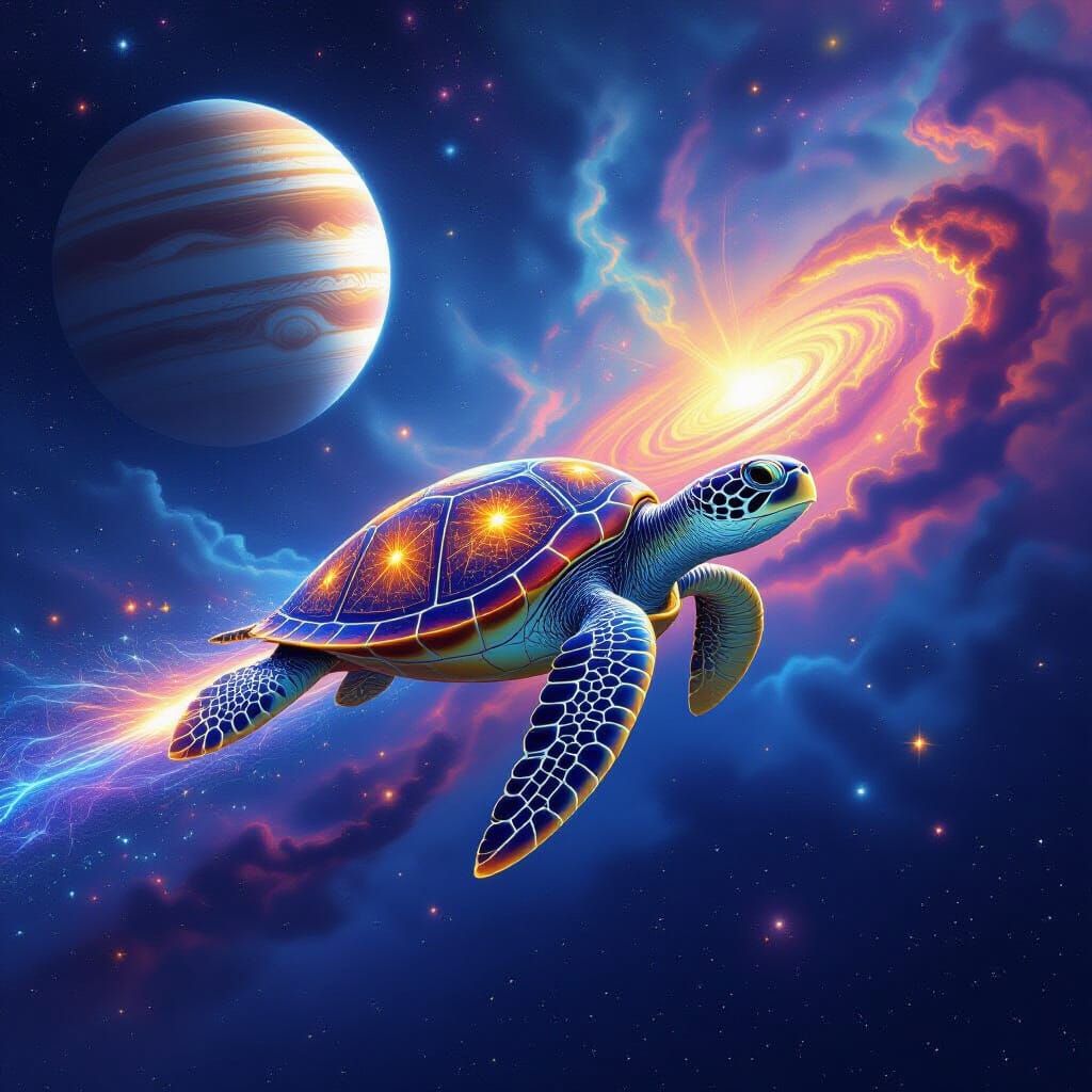 Celestial Turtle Swims Through Swirling Nebula