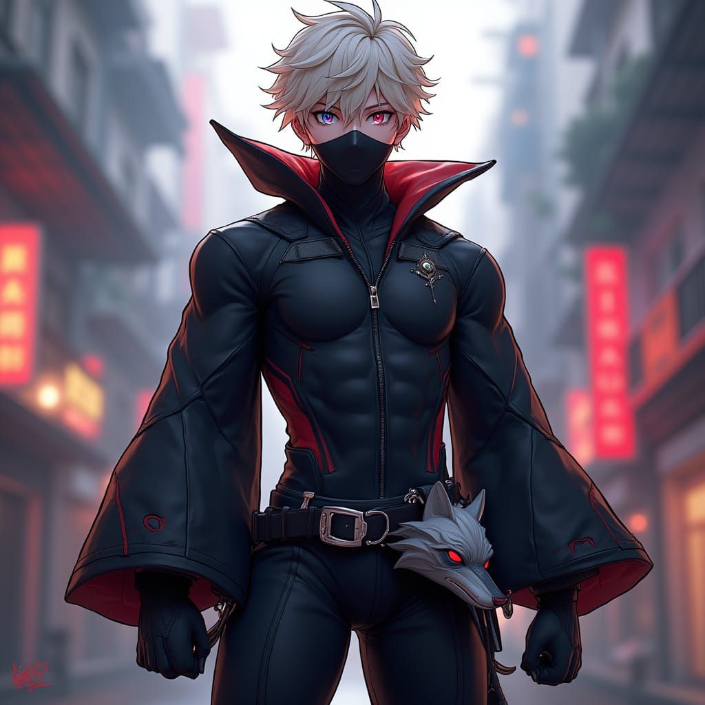 Anime Style Warrior with Wolf Mask in 3D