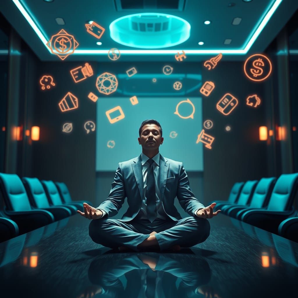 Meditating Business Leader in Hyperrealistic Style