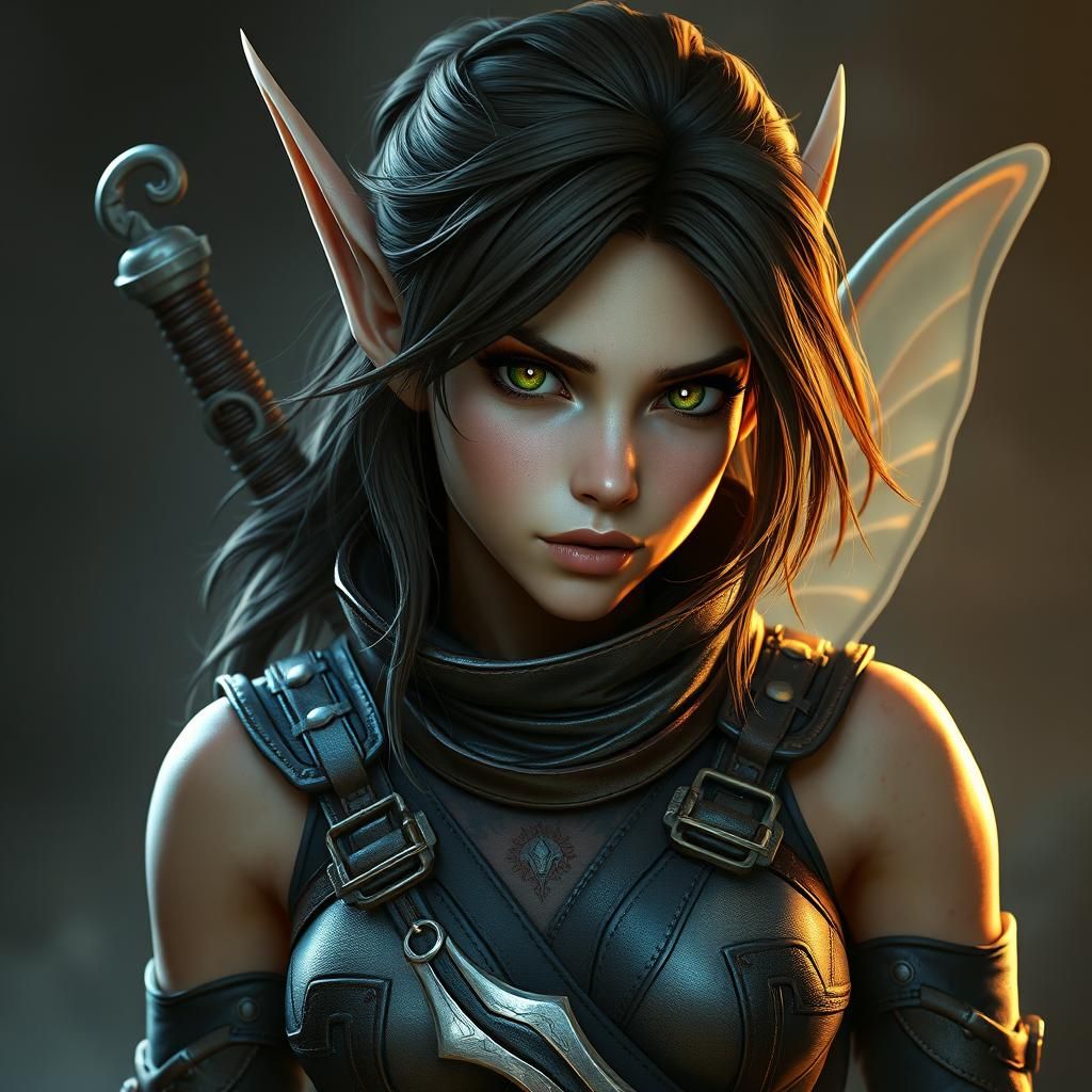 Elf-Fairy Assassin Portrait with Dramatic Lighting