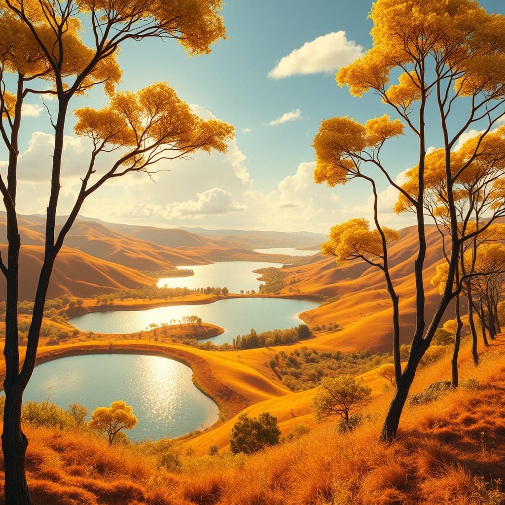 Paradise of Golden Lakes and Vibrant Canopies