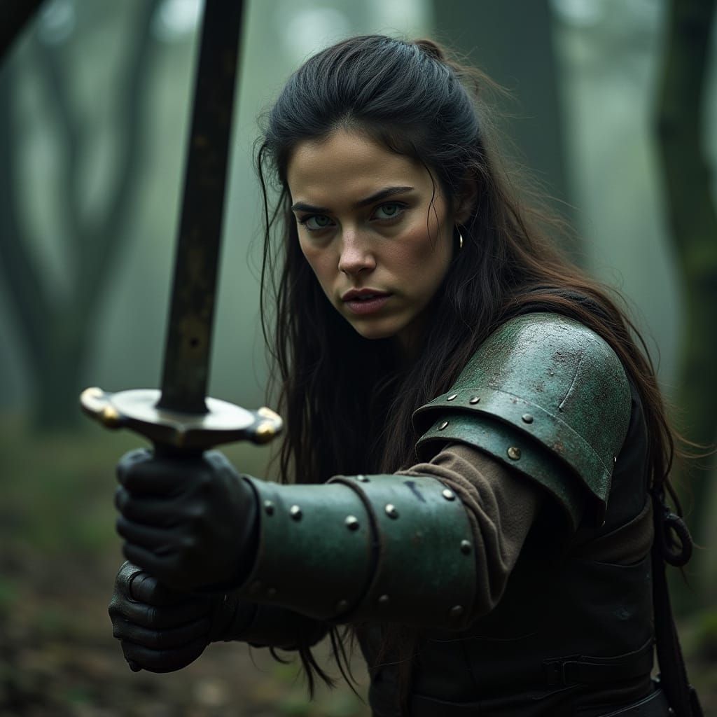 Elegant Warrior Battles Through Dark Forest