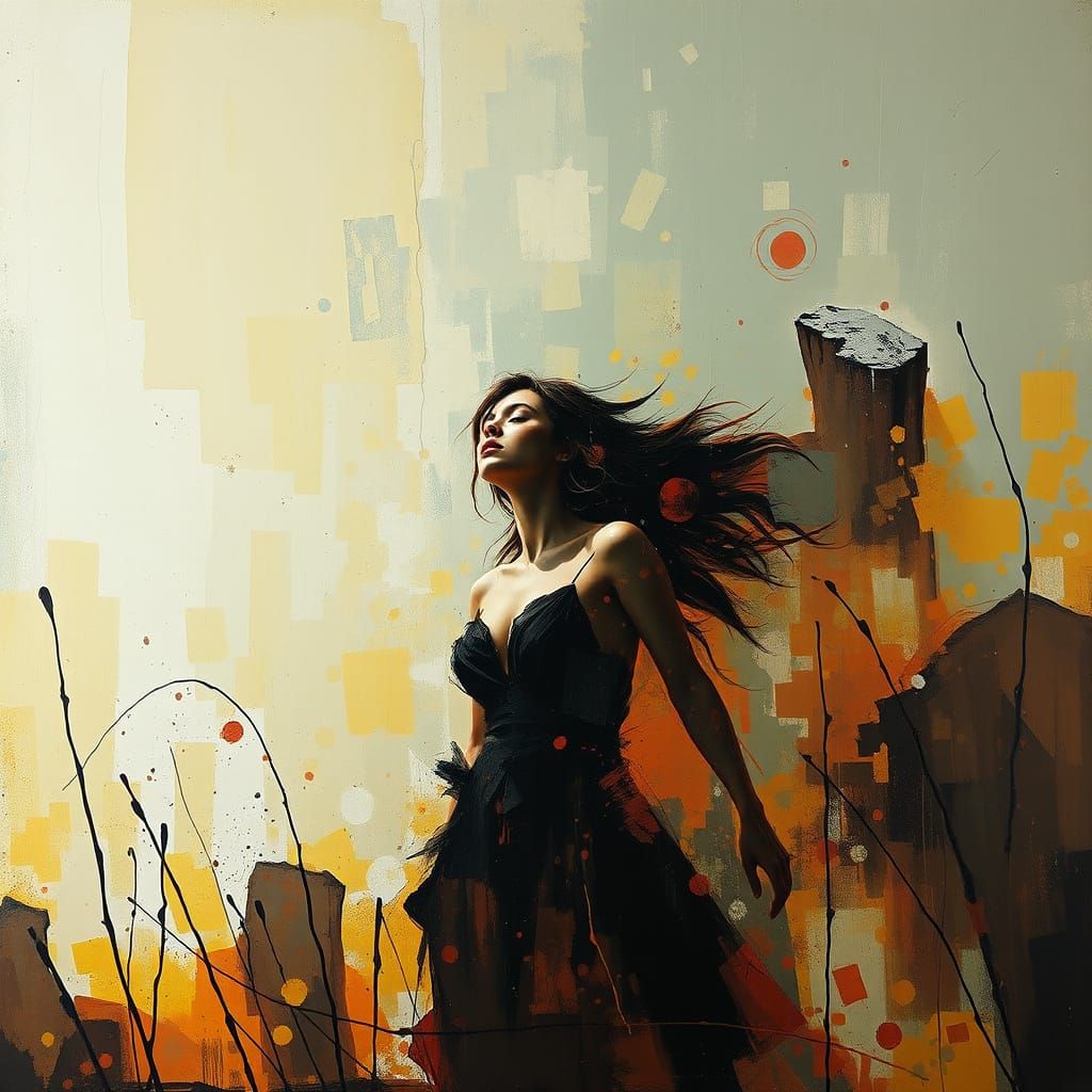 Abstract Expressionist Woman in Wilderness Art