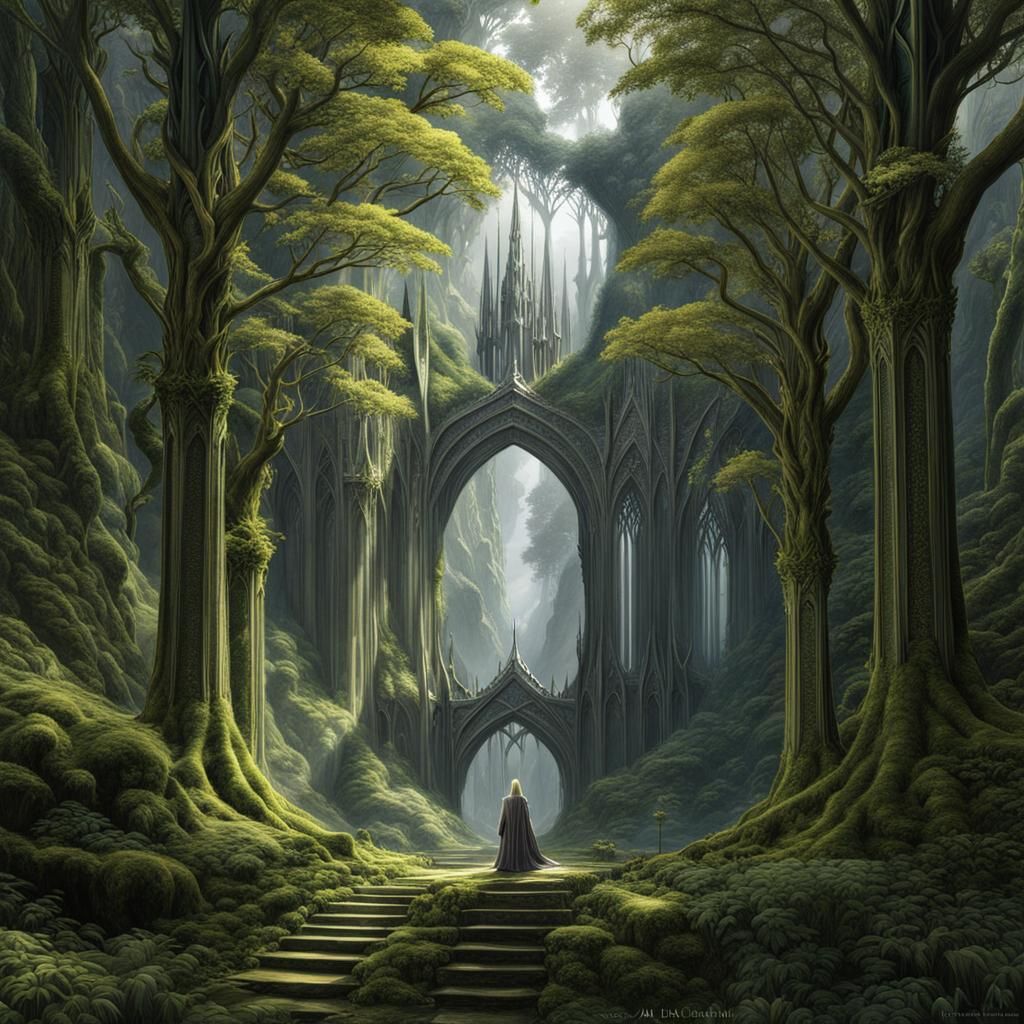 Elf in Lothlorien: Minimalist Line Art