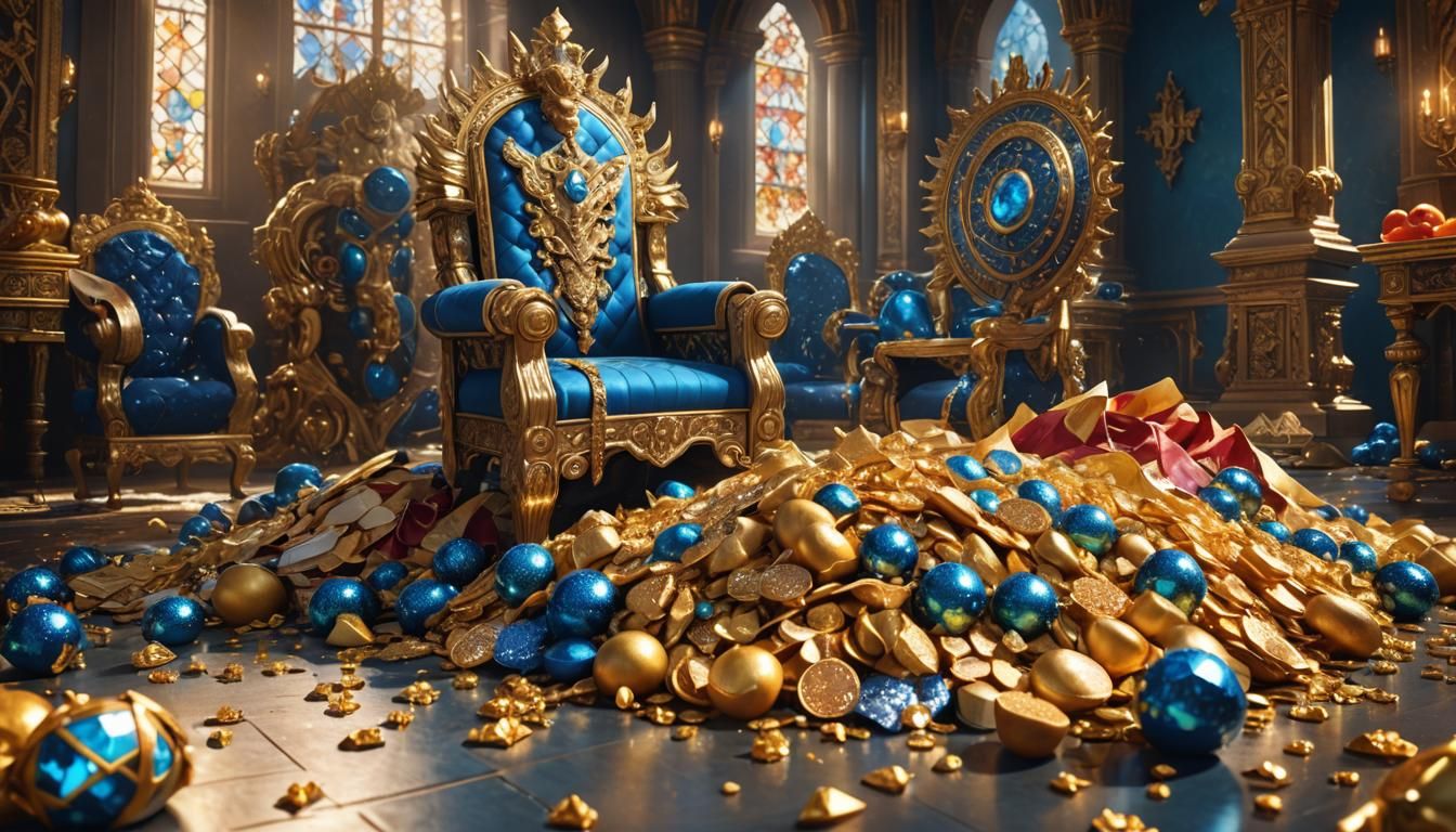 Fantasy Still Life: Food Pile, Throne, Armor and Crown