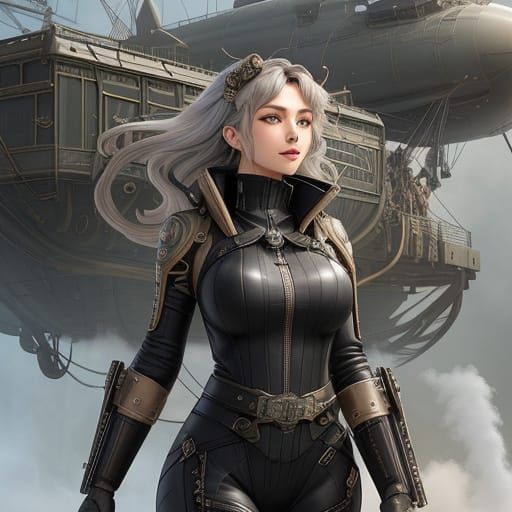 Ellen Ripley in Art Nouveau Steampunk Airship Hangar