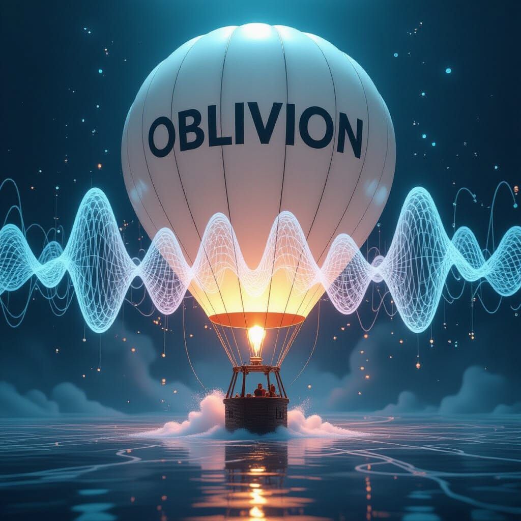 Surreal Balloon Dissolves into White Noise Waveform