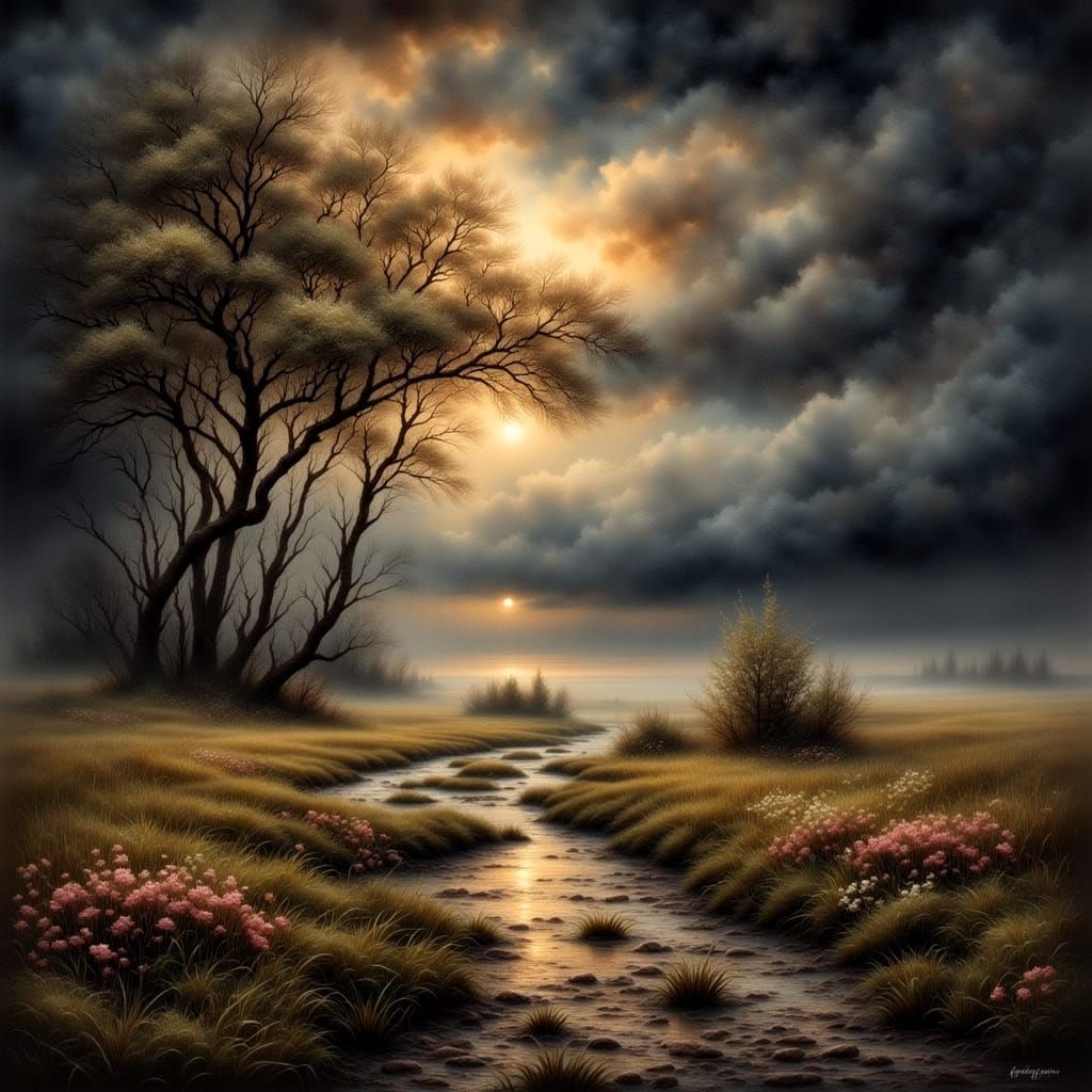 Antique Watercolor Before the Storm