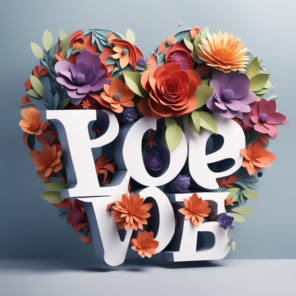 Floral Paper Sculpture with Mountain Landscape