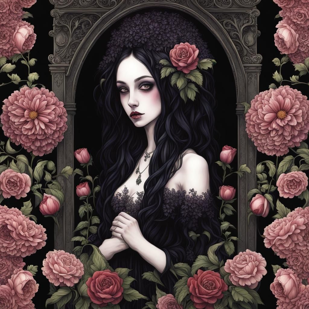 Floral Gothic Artwork in Dark Romantic Style
