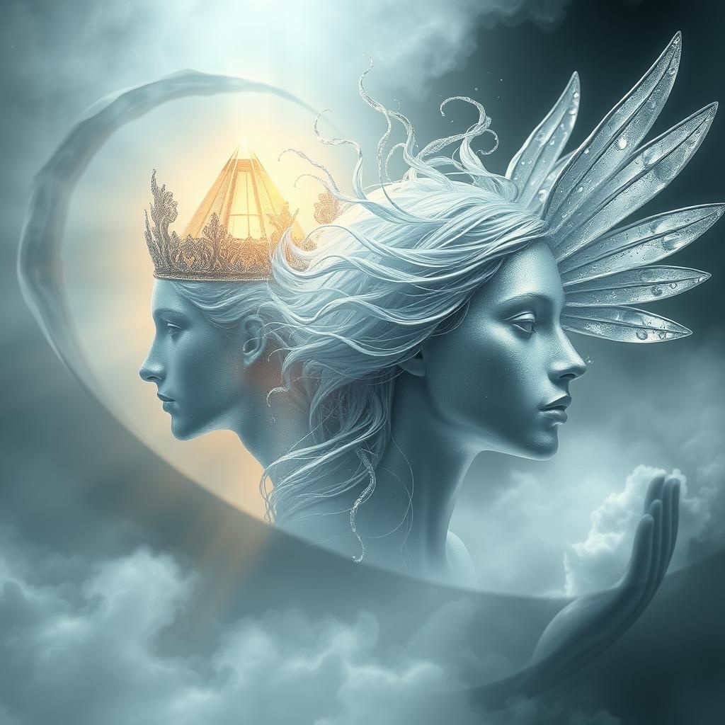 Mystical Androgynous Angels in Dreamlike Silver Mist