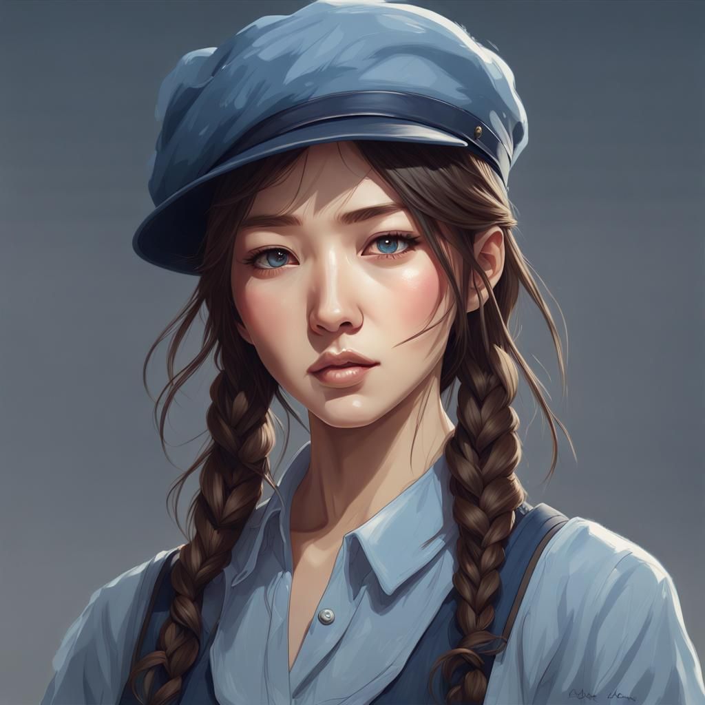 Stylish Korean Woman Portrait in Art Nouveau Style