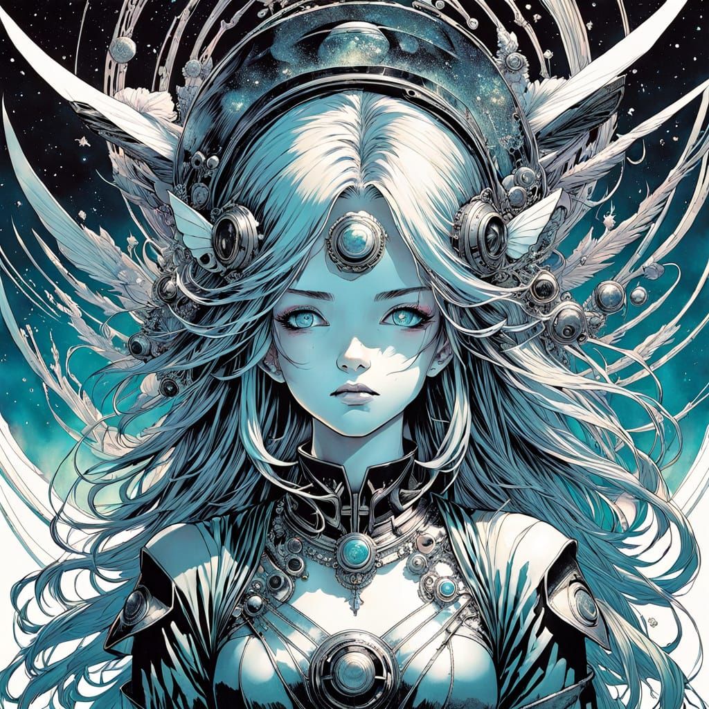 Ethereal Space Witch in Retro Manga Style