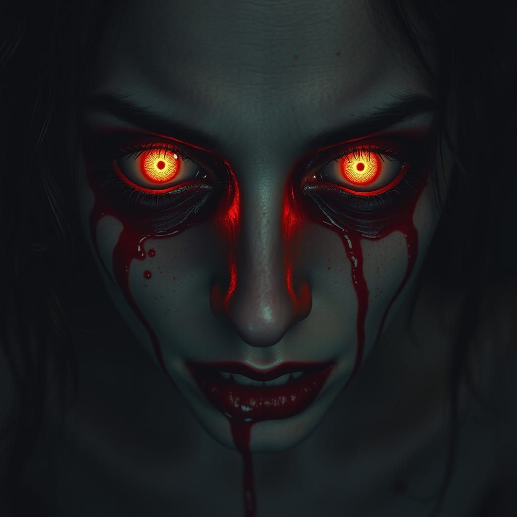 Bleeding luminous eyes, photorealism horror