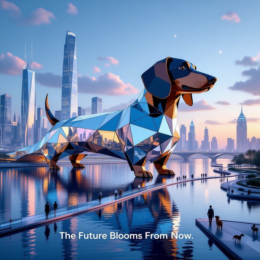 Futuristic Cityscape with Colossal Dachshund Bridge of Origa...