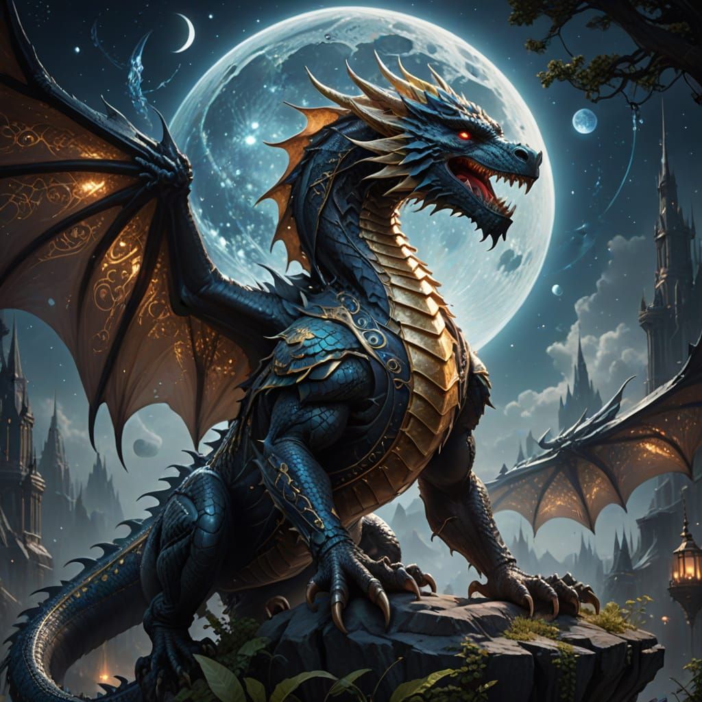 Celestial Crystal Dragon Soaring in Starry Sky