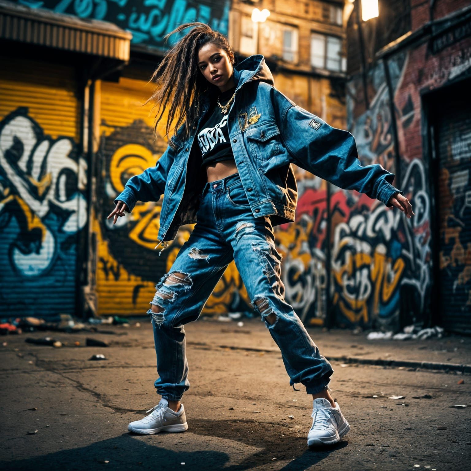 Woman Dancing Hip Hop in Urban Grunge Style