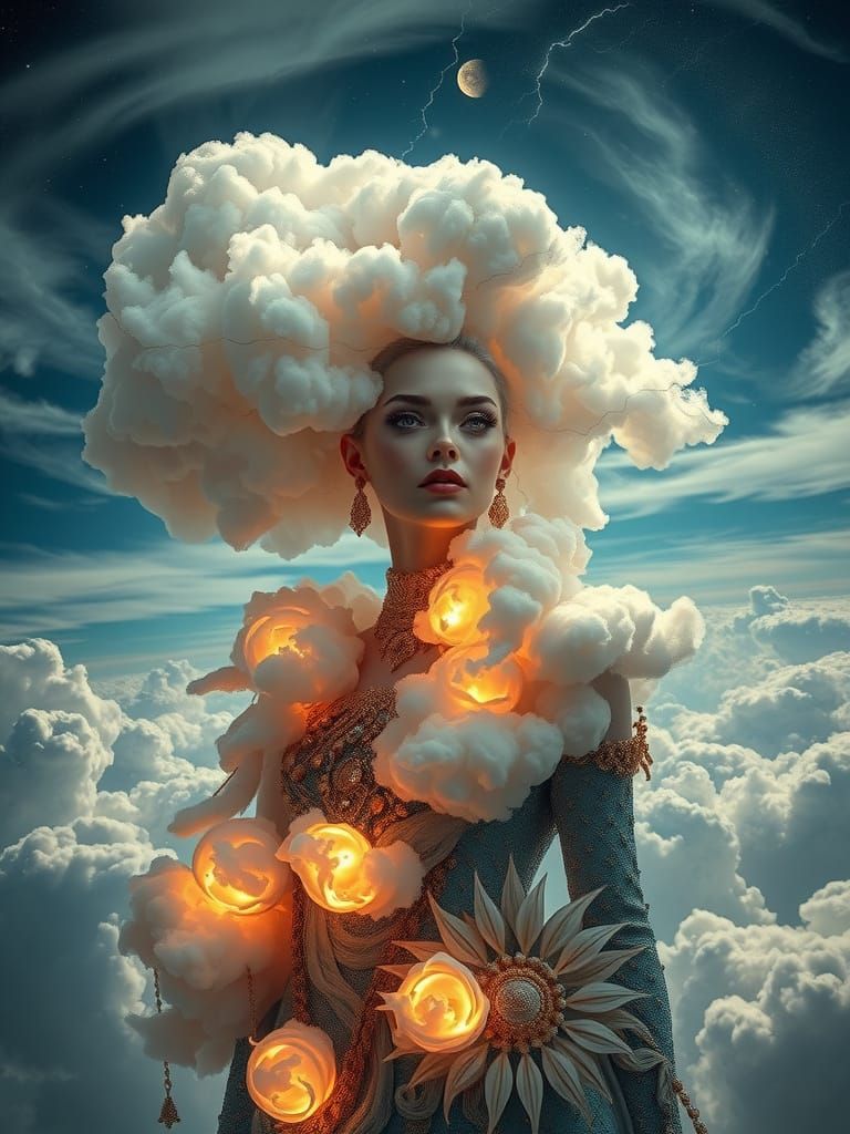 Sentient Cloud Woman in Avant-Garde Attire