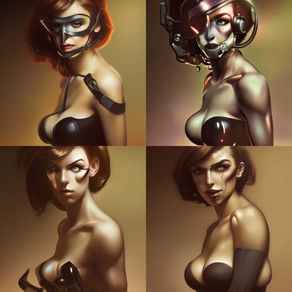 Woman in Gas Mask, Comic Book Art Portrait